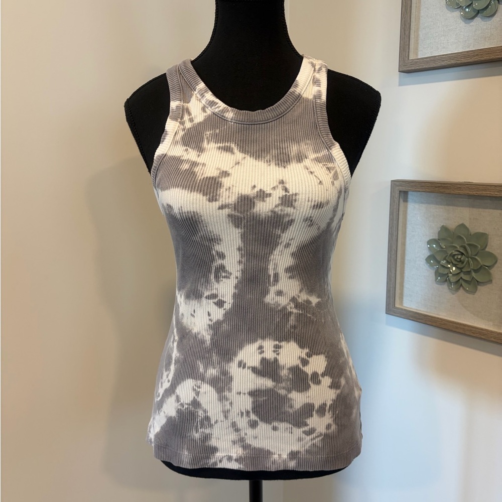Aritzia Agolde Tie-Dye Grey & White Ribbed Tank Top EUC